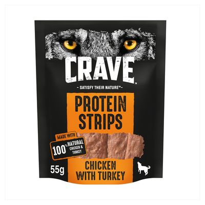 CRAVE Protein Strips with Chicken & Turkey For Dogs 55g