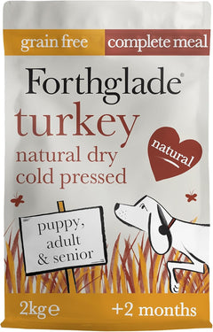 Forthglade Dry Dog Food, Cold Pressed, (2kg Resealable Bag), Turkey with Vegetables, Hypoallergenic Dog Food, Grain Free Complete Meal, Natural Senior, Adult and Puppy Dry Dog Food