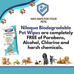 Nilaqua Pets Biodegradable Cleansing Pet Wipes in Coconut x 3 Packs | Deodourising, Alcohol Free and Vegan Friendly | for ALL Kinds of Pets Dogs Cats | 50 Dog Wipes each pack | 150 Wipes Total