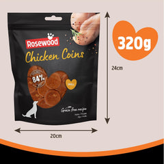 Rosewood Chicken Coins for Dogs - Made with Real Meat, Rawhide Free Chews, Grain Free, High Protein, Small Dog Treats, Great for Training (320g Value Pack)