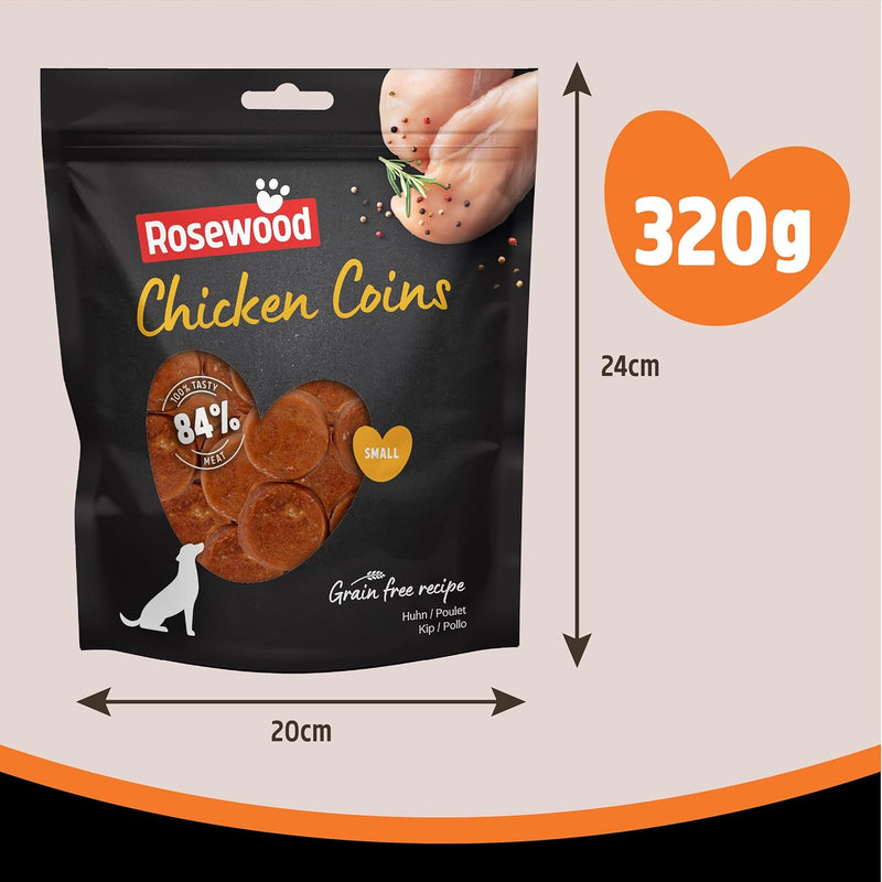 Rosewood Chicken Coins for Dogs - Made with Real Meat, Rawhide Free Chews, Grain Free, High Protein, Small Dog Treats, Great for Training (320g Value Pack)