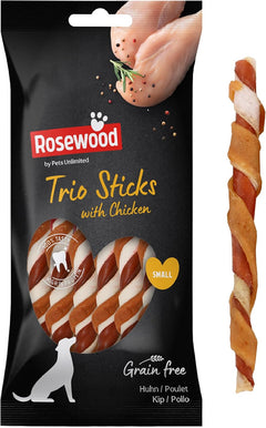 Rosewood Small Trio Sticks for Dogs - Made with Chicken, Grain Free Chews, High Protein Dog Treats, By Pets Unlimited (10pc, 100g)