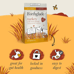Forthglade Dry Dog Food, Cold Pressed, (2kg Resealable Bag), Turkey with Vegetables, Hypoallergenic Dog Food, Grain Free Complete Meal, Natural Senior, Adult and Puppy Dry Dog Food