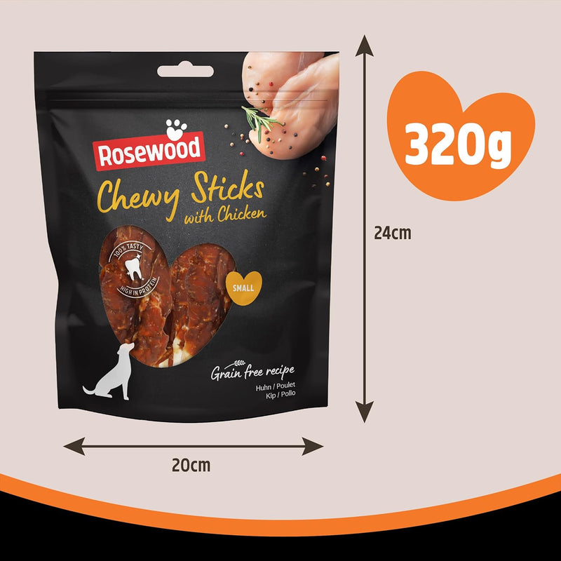 Rosewood Small Chicken Chewy Sticks for Dogs – Real Meat Treats, Grain-Free, High Protein, Supports Dental Hygiene, No Added Sugar, Low Fat (320g Value Pack)