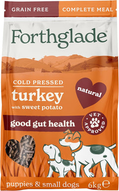 Forthglade Dry Dog Food, Cold Pressed, (2kg Resealable Bag), Turkey with Vegetables, Hypoallergenic Dog Food, Grain Free Complete Meal, Natural Senior, Adult and Puppy Dry Dog Food