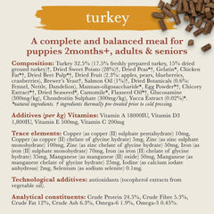 Forthglade Dry Dog Food, Cold Pressed, (2kg Resealable Bag), Turkey with Vegetables, Hypoallergenic Dog Food, Grain Free Complete Meal, Natural Senior, Adult and Puppy Dry Dog Food