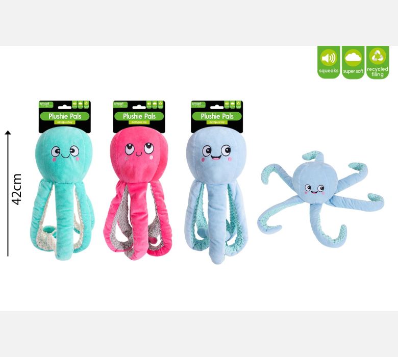 Plush Octopus Dog Toys 3 Assorted Colours