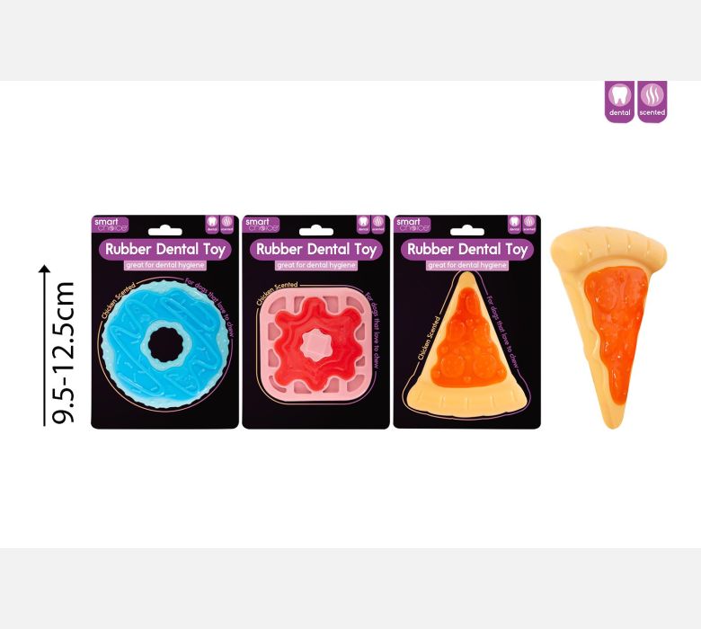 Scented Rubber & Nylon Strong Dental Dog Toys - Pizza, Waffle & Donut
