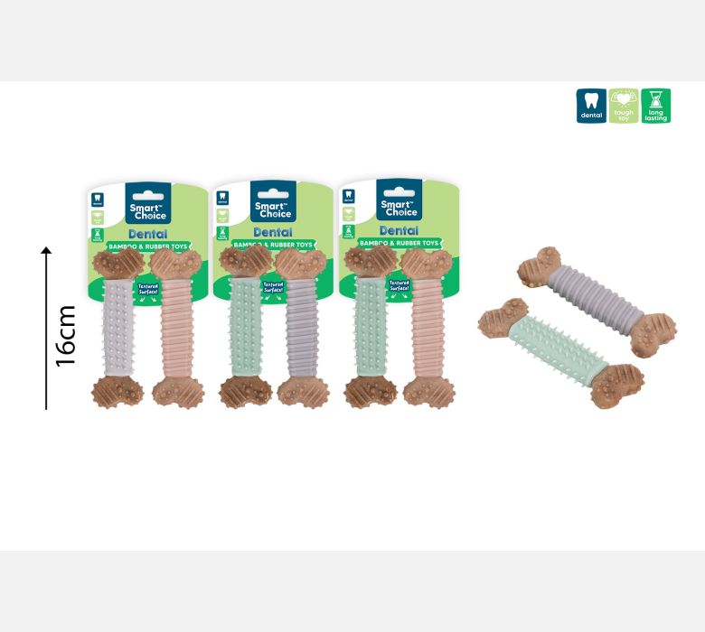 Dental Bamboo Fibre Bone Strong Dog Toys 2 Pack