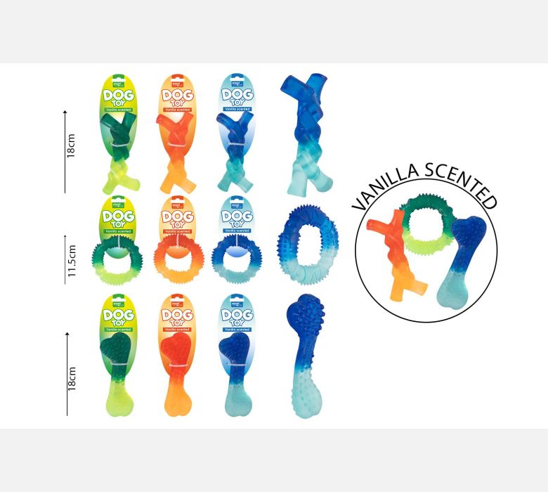 Vanilla Scented Strong Dog Toys - Three designs - Twisted bone (18cm), Bone (18cm) and Ring (11.5cm)