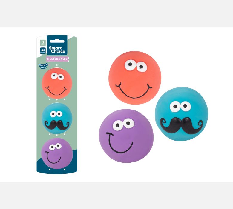 Squeaky Smiley Face Latex Ball Dog Toys 3 Pack