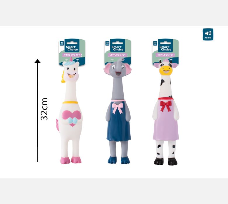 Honking Animal Vinyl Strong Dog Toys - Cow, Elephant & Unicorn