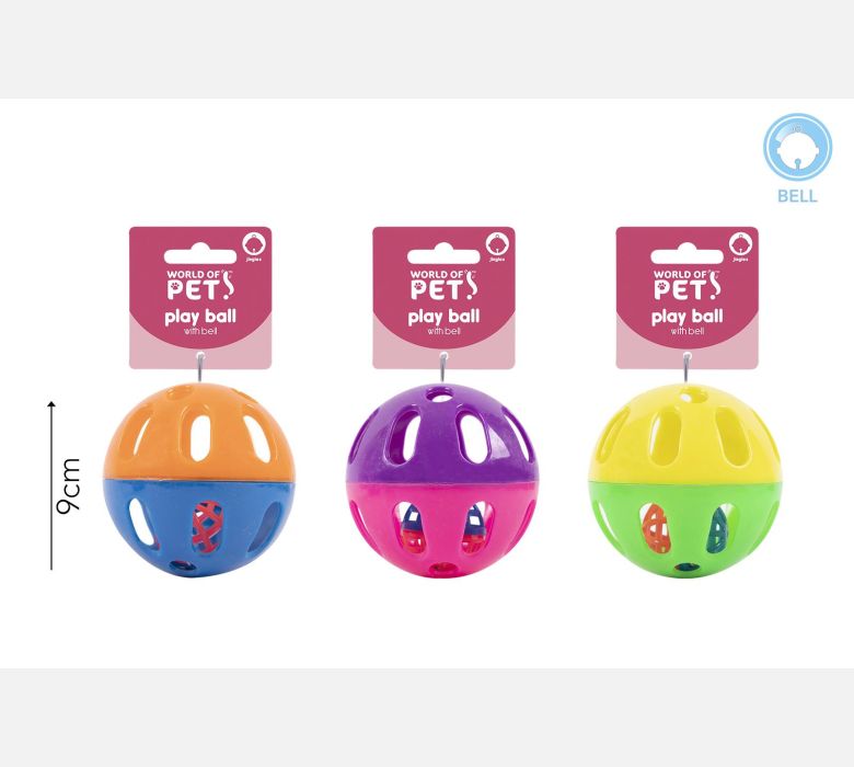 World of pets Large Cat Play Ball Toy With Bell 3 Assorted Colours