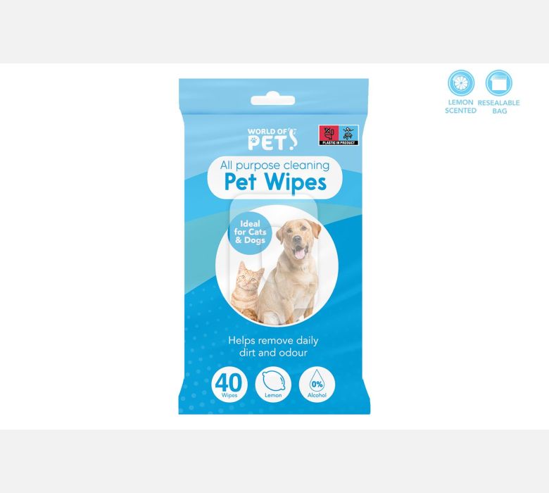 All Purpose Cleaning Pet Wipes 40 Pack Cats & Dogs