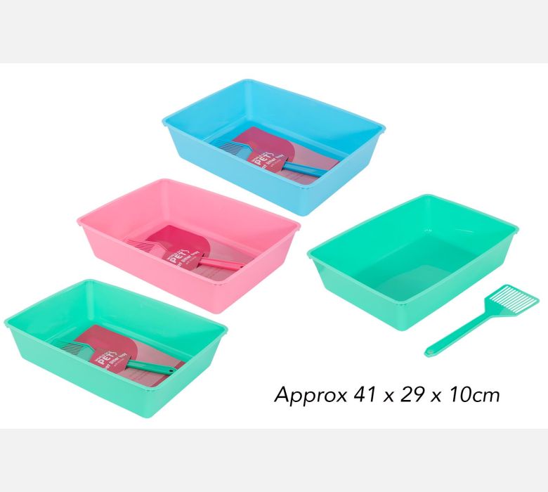 Cat Litter Tray With Scoop 3 Assorted Colours