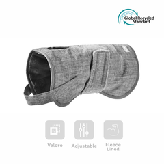 OHANA ECO grey fleece-lined dog coat with Velcro fastening and adjustable straps, Global Recycled Standard certified