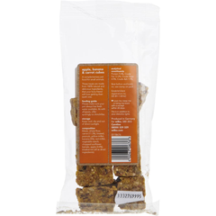 Wilko Nature's Best apple, banana and carrot cubes 90g, back of pack showing composition and feeding guide