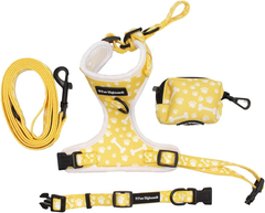 Paw Highness yellow bone and paw harness, collar, lead and poo bag holder set