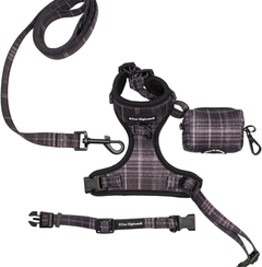 Paw Highness tartan harness, collar, lead and poo bag holder set